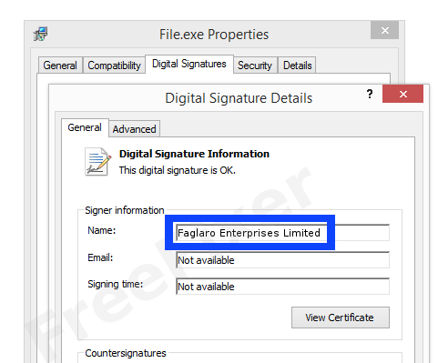 Screenshot of the Faglaro Enterprises Limited certificate